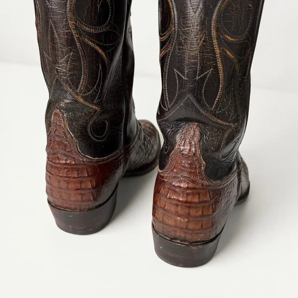 Lucchese Caiman Classics Hand Made Cowboy Boots Western Brown Label Mens Sz 9 2E